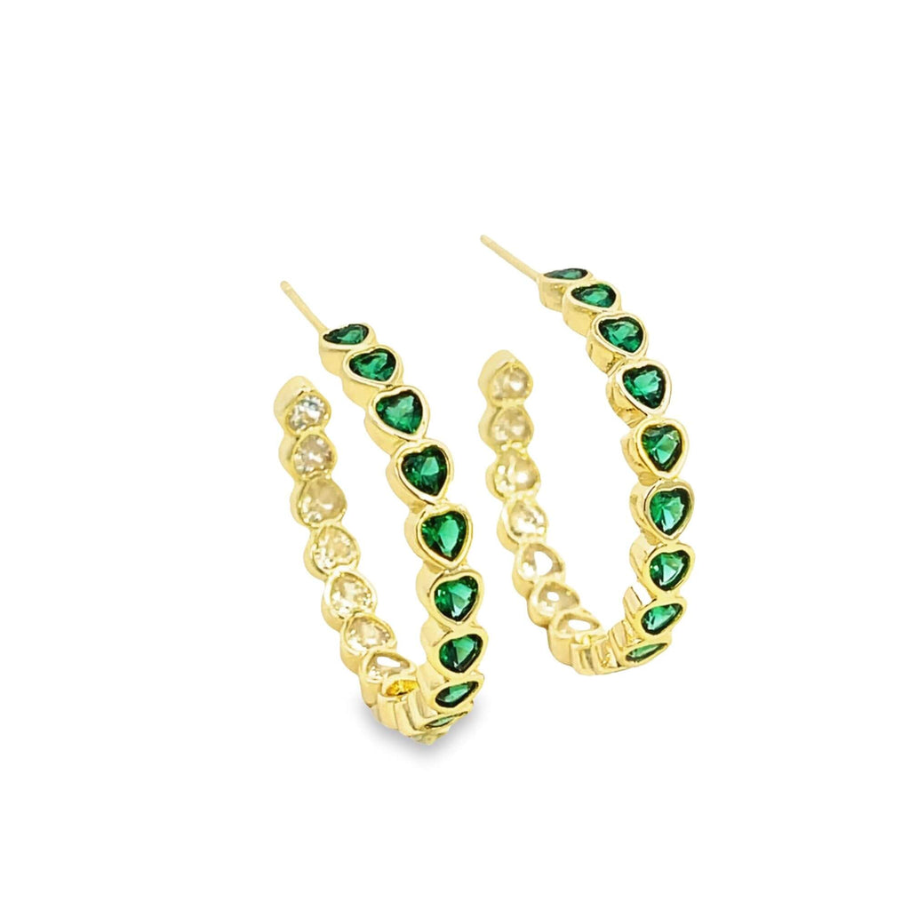 Part Colored CZ Heart Hoops (J315)-0