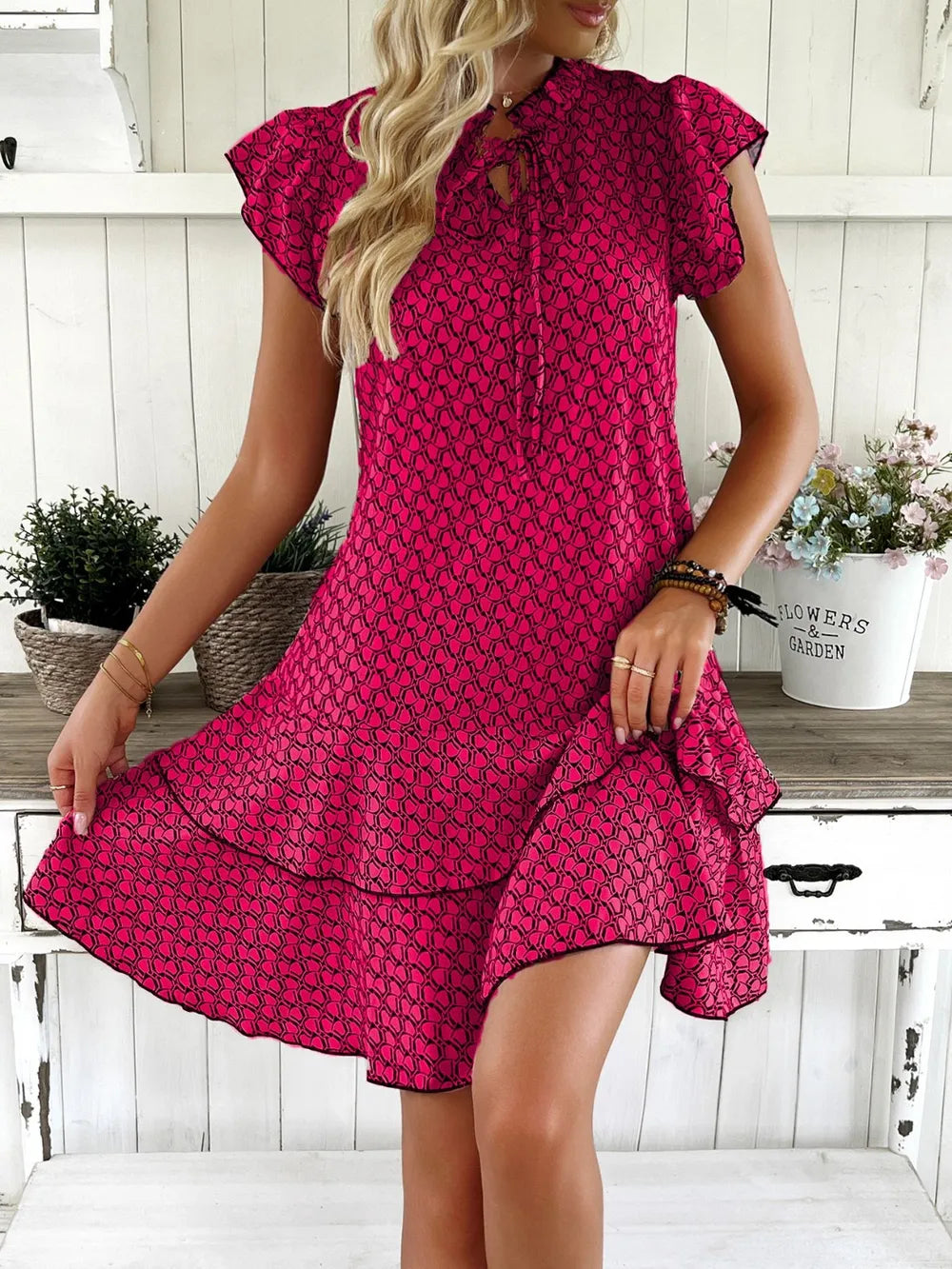 Full Size Ruffled Layered Printed Mini Dress Plus Size-4
