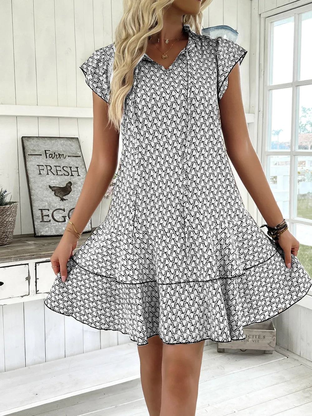 Full Size Ruffled Layered Printed Mini Dress Plus Size-3