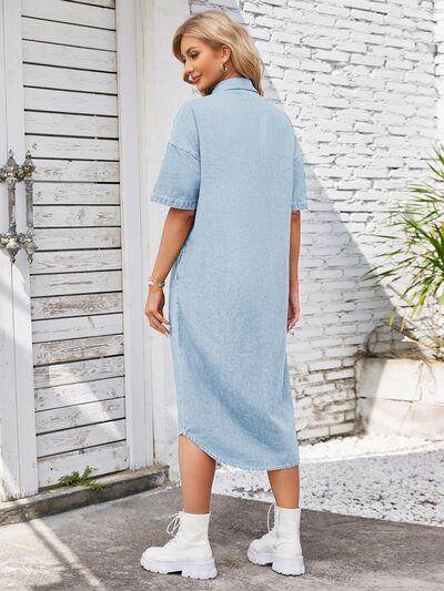 Button Up Dropped Shoulder Denim Dress for Casual Style-1