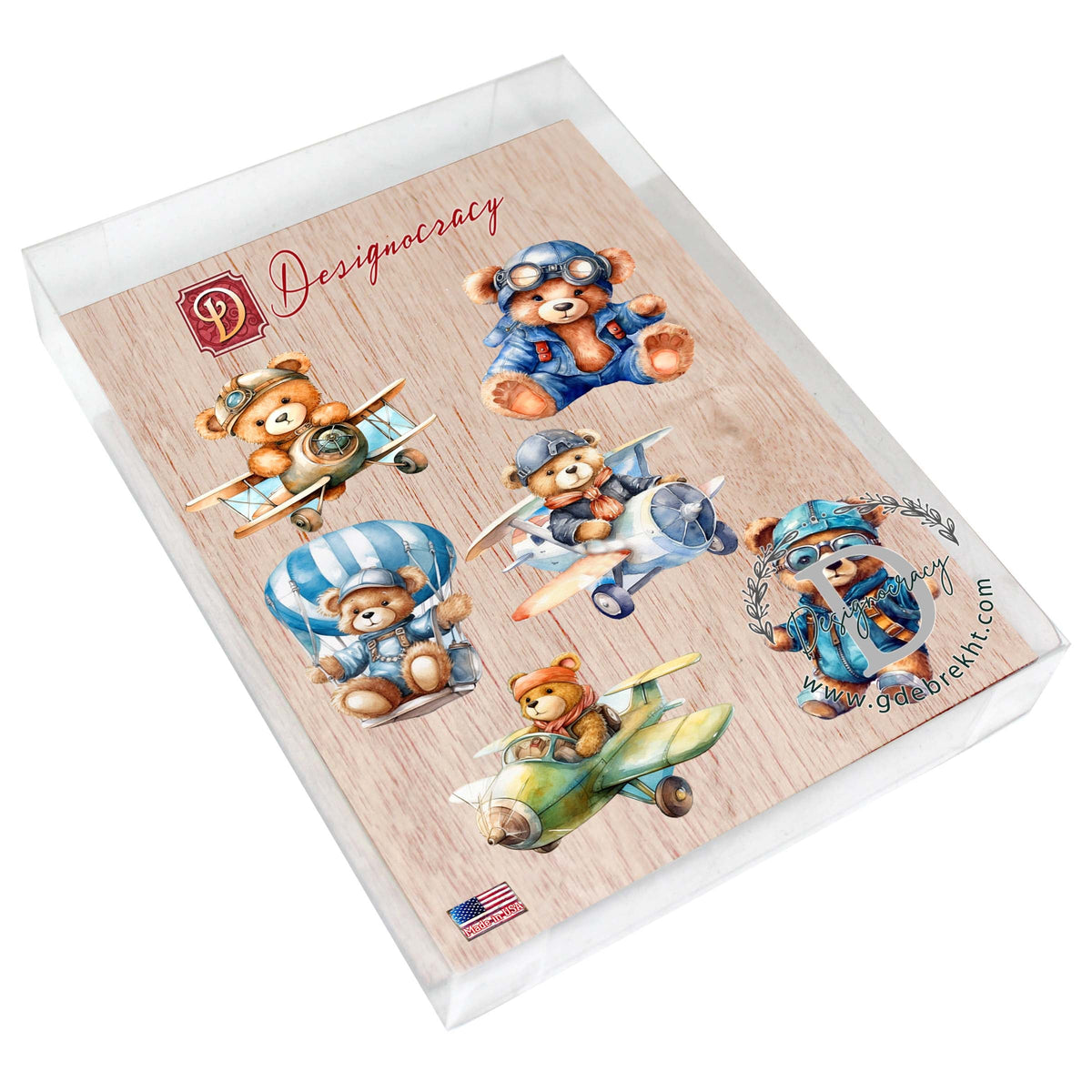 Aviator Teddy Bear Decorative Eco Wood Magnets Set of 6 by G. Debrekht - Christmas Decor - 8090010G-S6-2