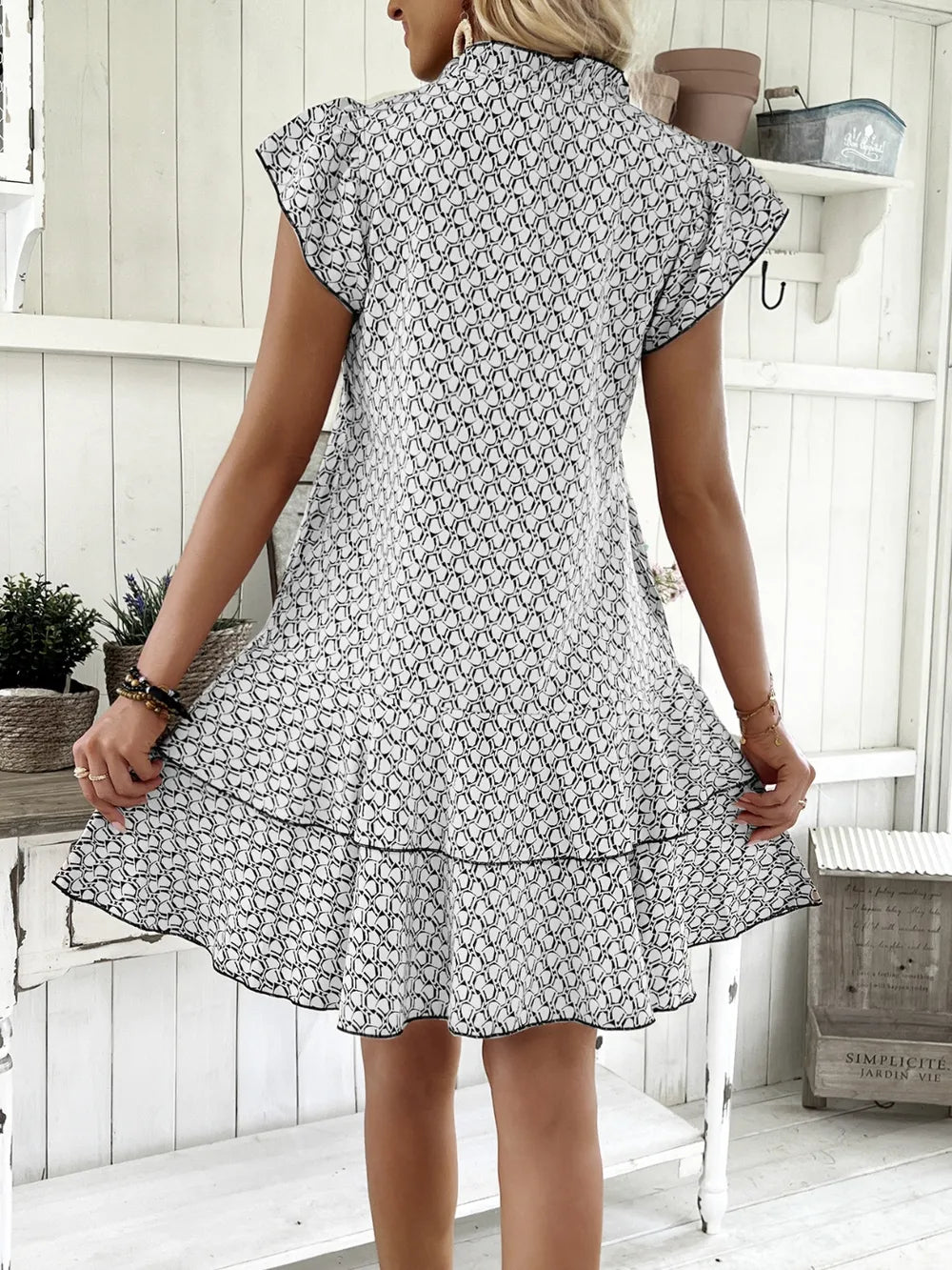 Full Size Ruffled Layered Printed Mini Dress Plus Size-1