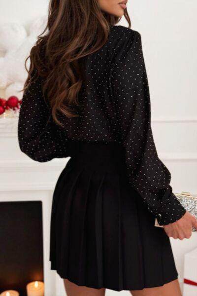 Button Down Rhinestone Decor Long Sleeve Shirt for Women-2