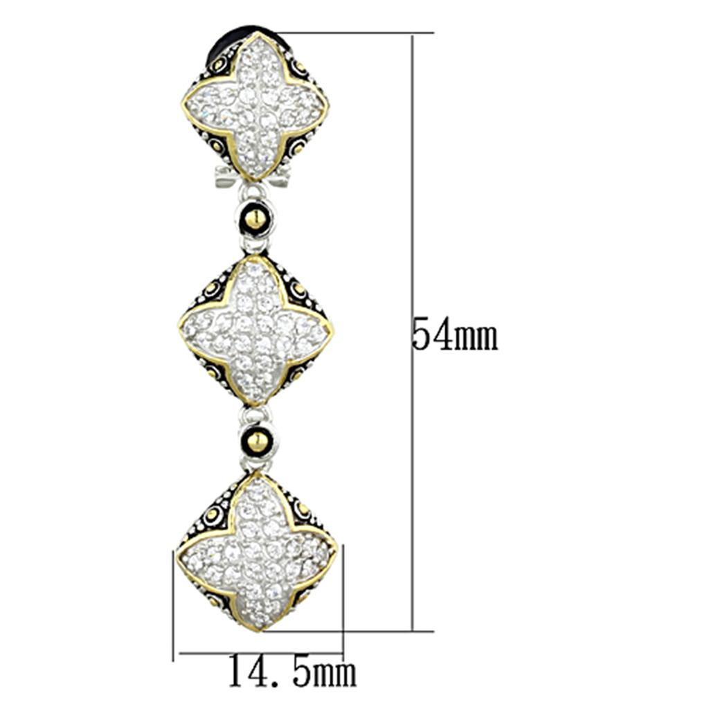 LOS777 - Reverse Two-Tone 925 Sterling Silver Earrings with AAA Grade CZ  in Clear-1