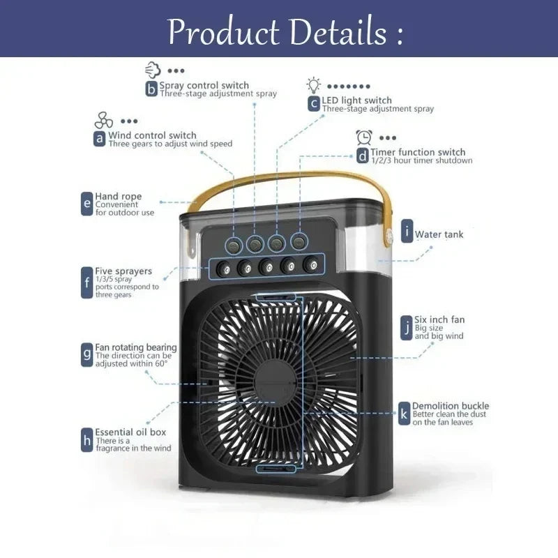 New 3 In 1 Fan AIr Conditioner Household Mini Air Cooler LED Night Light Portable Humidifier Air Adjustment Fan Office Home Fan-4