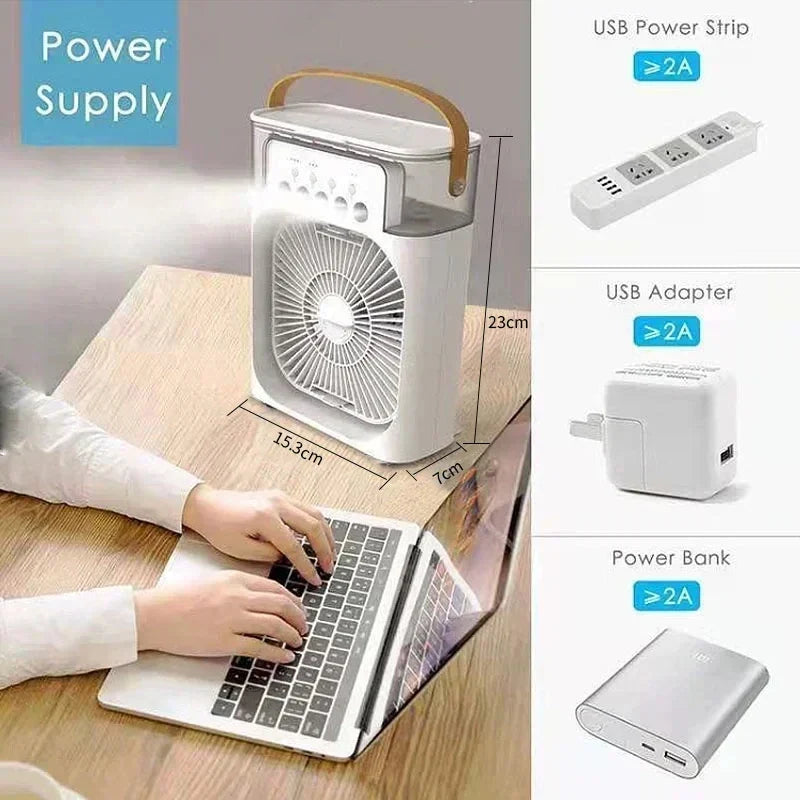New 3 In 1 Fan AIr Conditioner Household Mini Air Cooler LED Night Light Portable Humidifier Air Adjustment Fan Office Home Fan-2