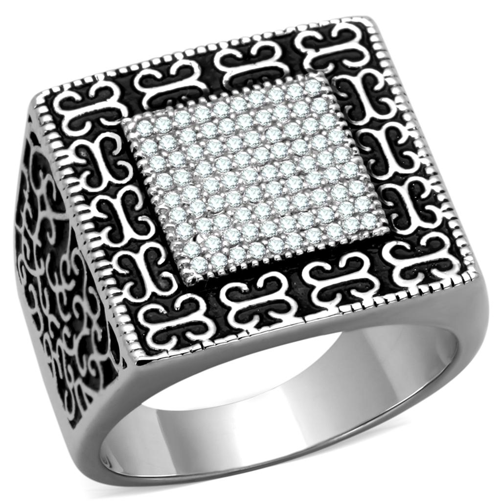 TS221 - Rhodium 925 Sterling Silver Ring with AAA Grade CZ  in Clear-4