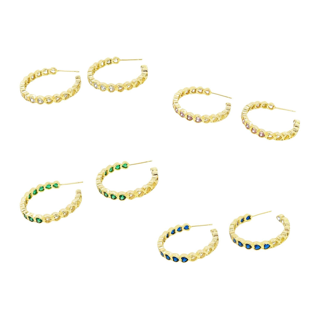 Part Colored CZ Heart Hoops (J315)-1