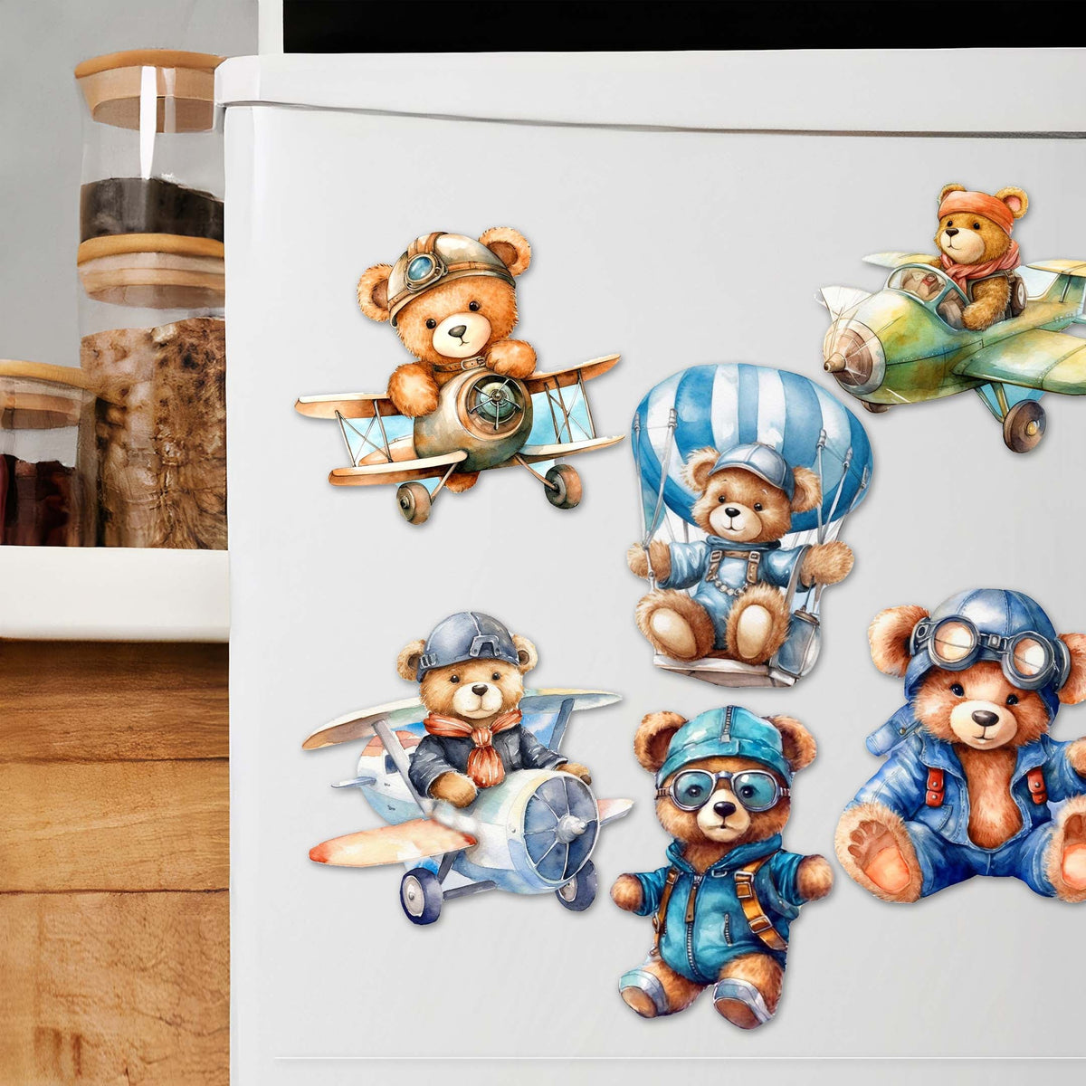 Aviator Teddy Bear Decorative Eco Wood Magnets Set of 6 by G. Debrekht - Christmas Decor - 8090010G-S6-0