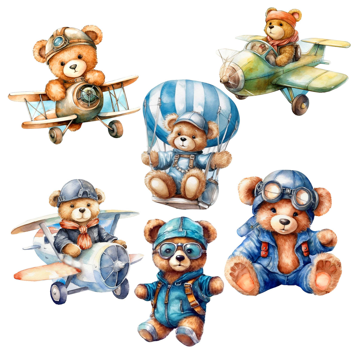Aviator Teddy Bear Decorative Eco Wood Magnets Set of 6 by G. Debrekht - Christmas Decor - 8090010G-S6-4