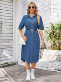 Button Up Dropped Shoulder Denim Dress for Casual Style-4