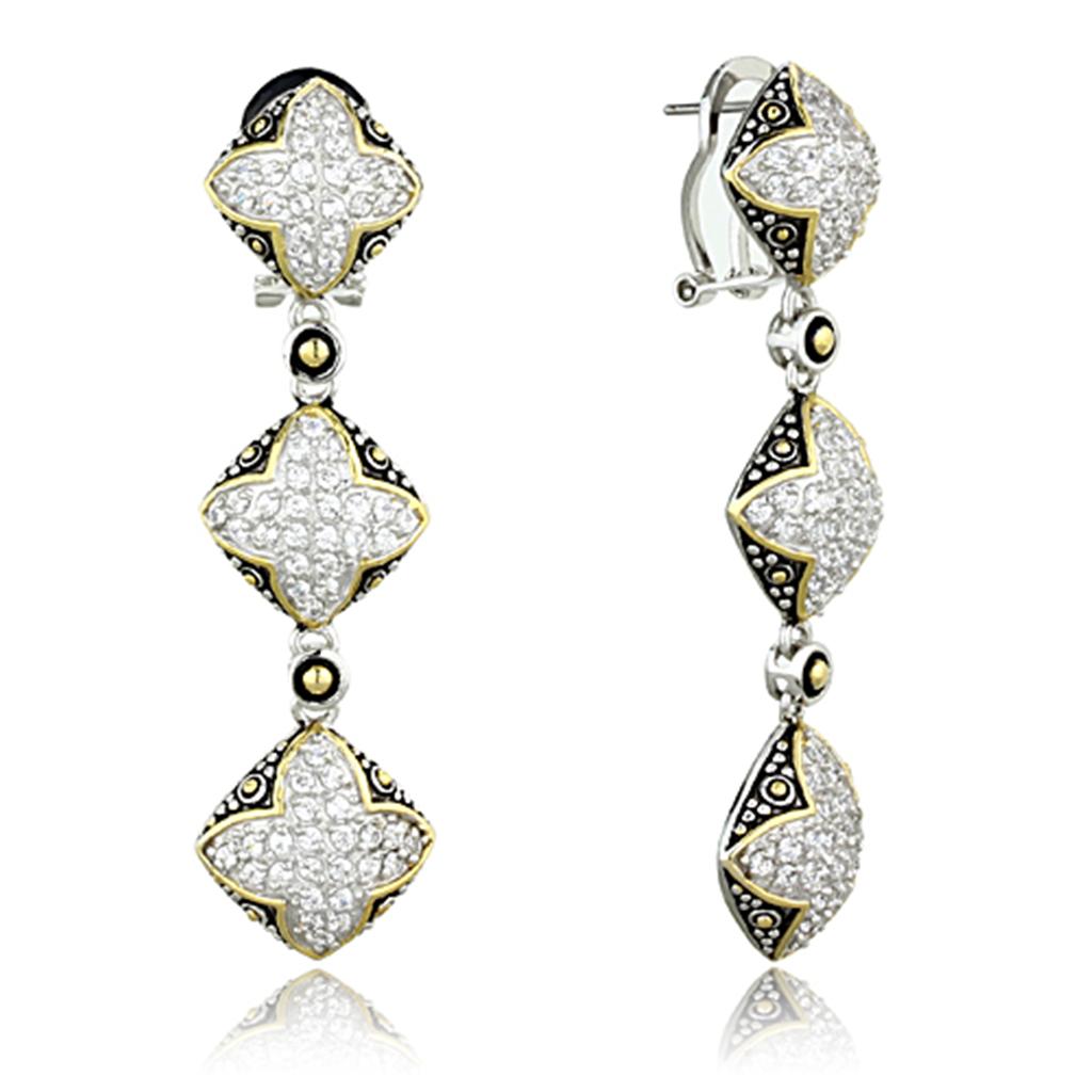 LOS777 - Reverse Two-Tone 925 Sterling Silver Earrings with AAA Grade CZ  in Clear-0
