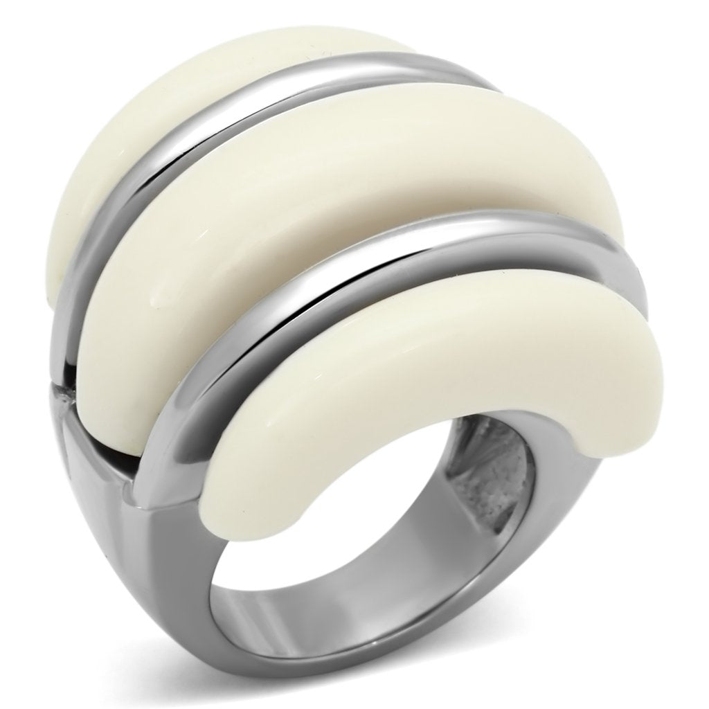TK807 - High polished (no plating) Stainless Steel Ring with Synthetic Synthetic Stone in Citrine Yellow-0